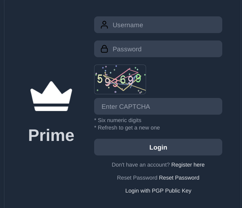 Prime Market login page screenshot